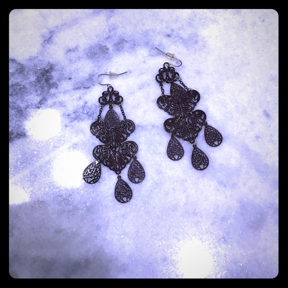 Brown Metal Chandelier Earrings